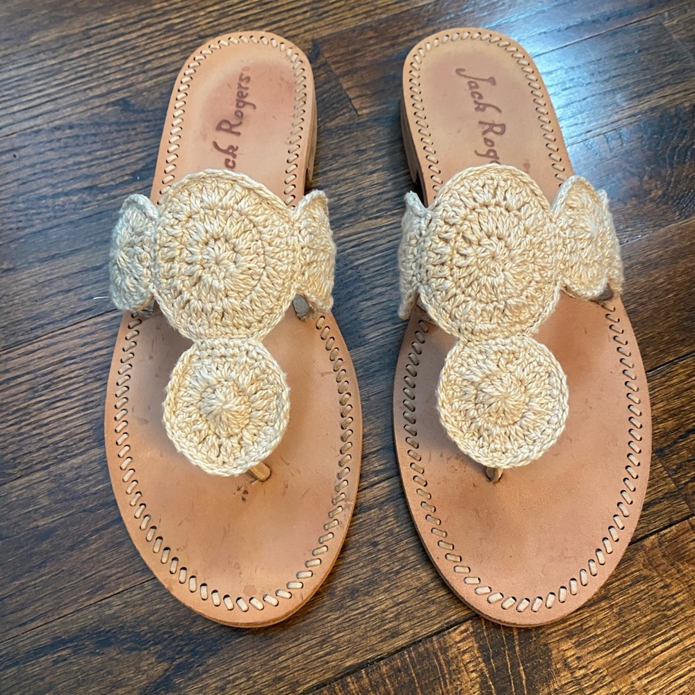 Jack Rogers- US9 Beige Crochet Thong Sandals for Women natural beachy summer